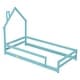 preview thumbnail 8 of 7, Light Blue Twin Size Floor Bed w/ House-shaped Headboard Upholstered Bed Frame