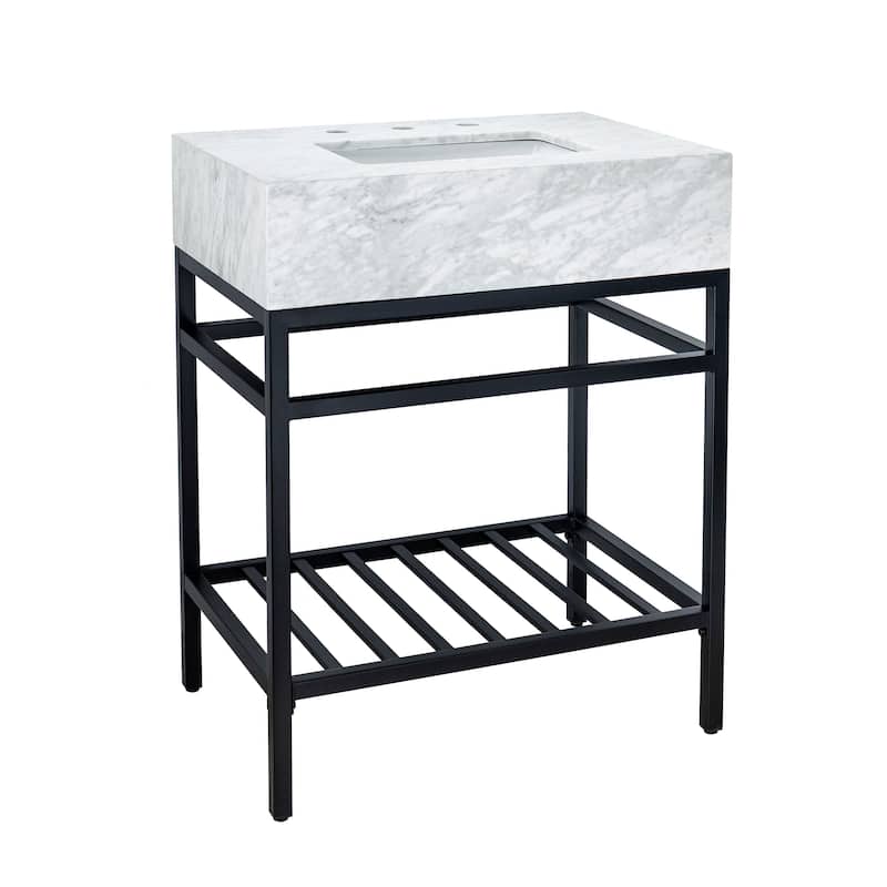TEHOME Kliti 26'' Free-standing Single Bathroom Vanity with Carrara Marble Vanity Top - Black