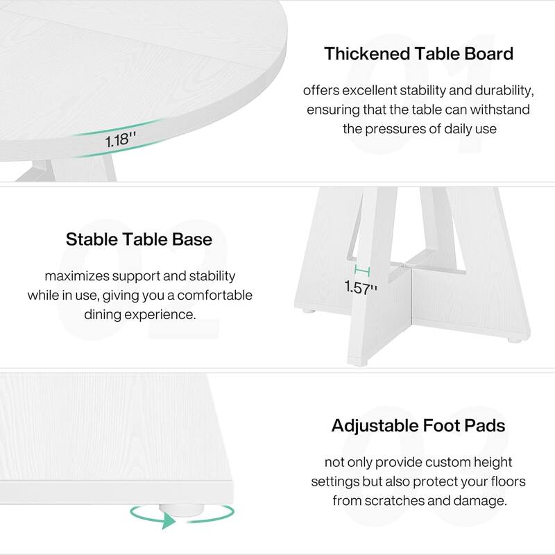 47" Round Farmhouse Dining Table -Wood Kitchen Table for 4, Cross Base Wooden Dinner Table for Dining Room, Breakfast Nook