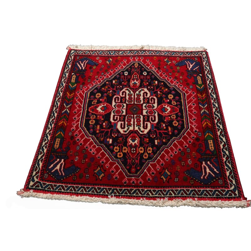 2'1''x2'1'' Square Hand Knotted Wool Navy Chagaei Traditional Area Rug - 2' 1'' x 2' 1''-Square