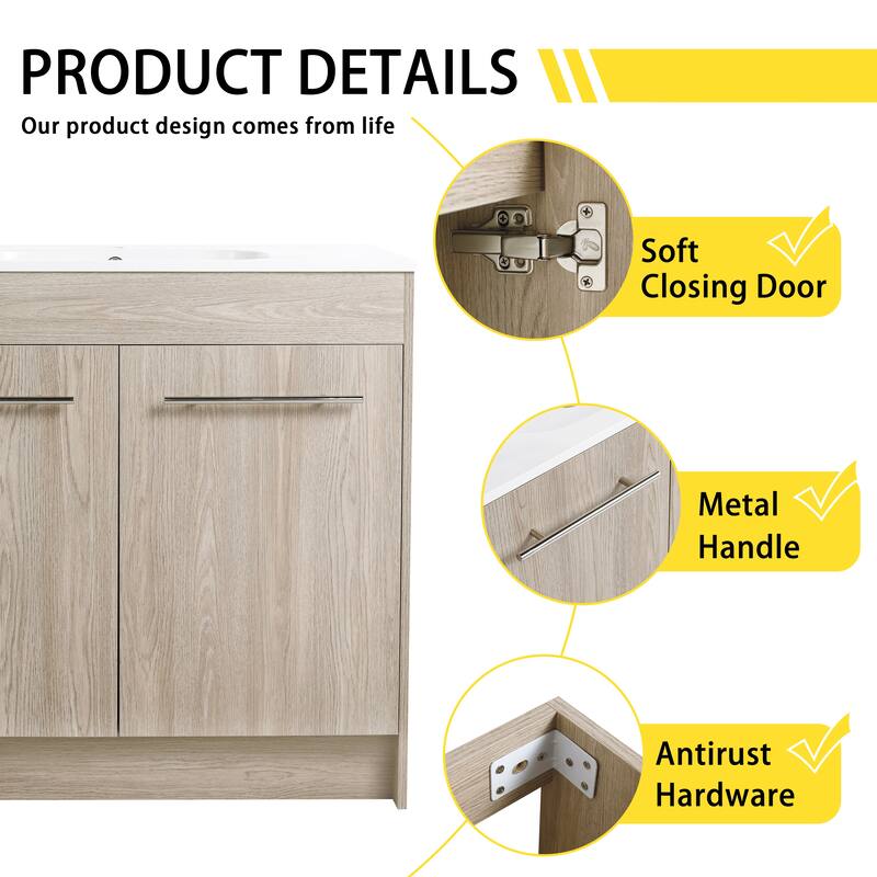 Bathroom Vanity With Sink In 30 Inch, Freestanding Bathroom Vanity With Soft Close Door