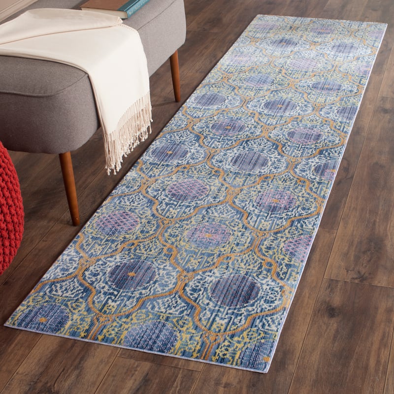 SAFAVIEH Valencia Ranheid Distressed Vintage Boho Oriental Polyester Rug - 2'3" x 8' Runner - Lavander/Gold