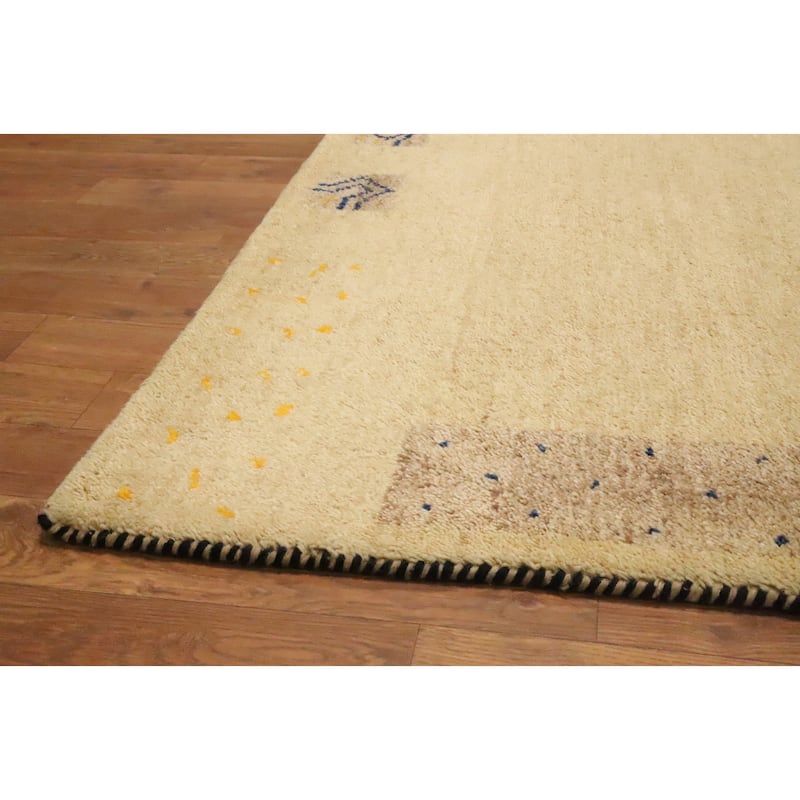 Hand Knotted Oriental 100% Wool Carpet Modern Bordered Beige & Ivories Gabbeh Area Rug - 6' 0'' X 4' 1''