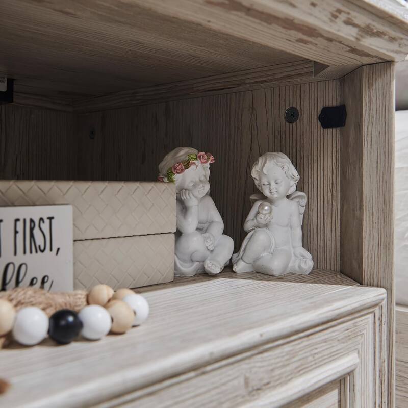 Farmhouse Nightstand Set of 2 with Charging Station, Bedside Table