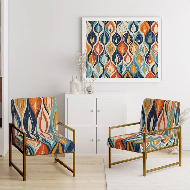 Designart "Orange and Blue Botanical Symphony III" Upholstered Abstract Accent Chair and Modern & Contemporary Arm Chair