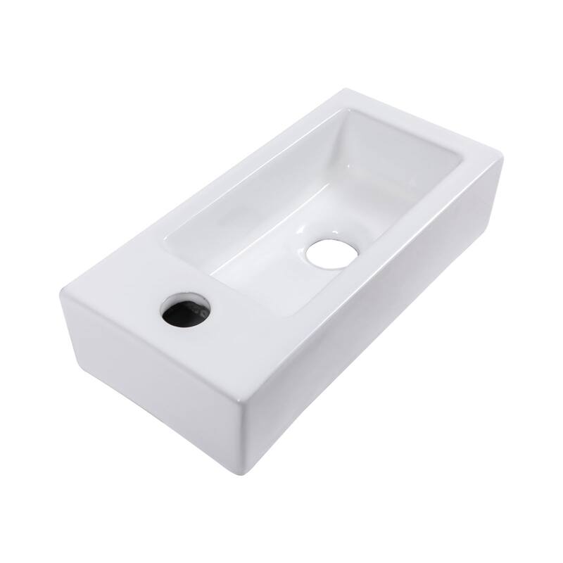 Lordear 14.5 inch White Rectangular Ceramic Wall Hung Sink with Side Faucet Mount - 14.5 in x 7 in x 3.5 in - Left Side