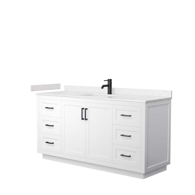 Miranda Single Vanity Set, Cultured Marble Top, No Mirror - 66-Inch Single - White, Black Trim, Carrara Cultured Marble Top