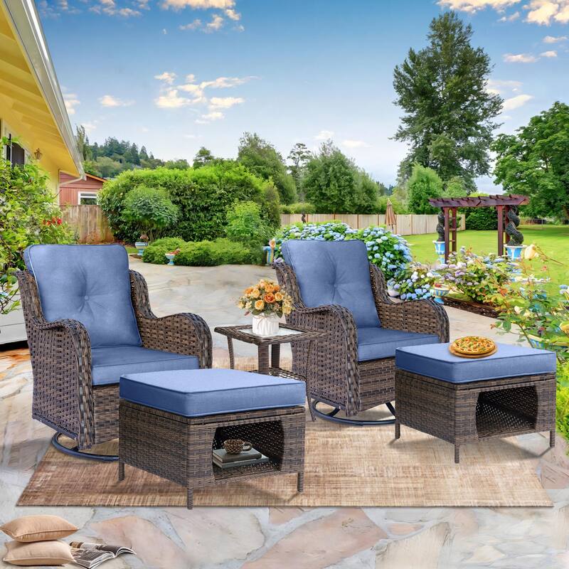 High Back Brown Wicker Outdoor Patio Furniture Sets with Swivel Chairs