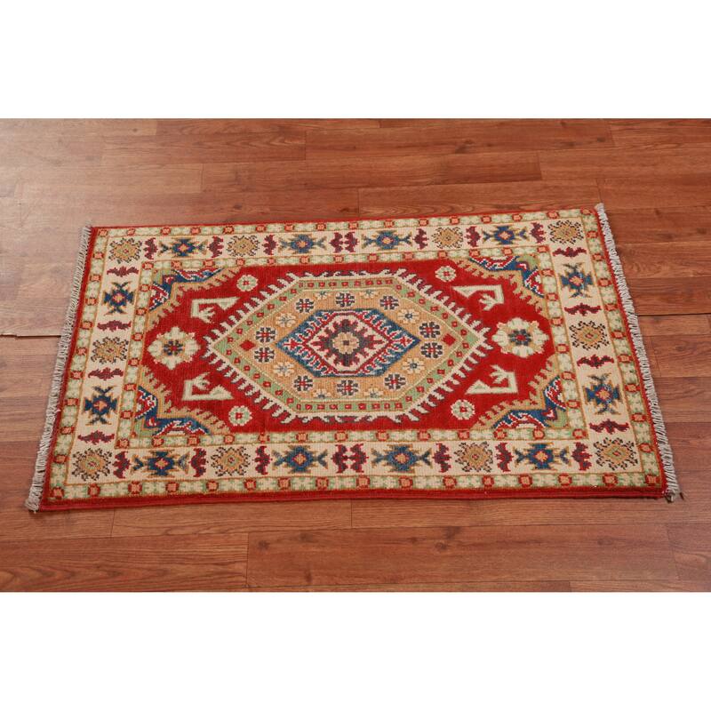 Red Kazak Oriental Accent Foyer Rug Handmade Geometric Wool Carpet - 2'0"x 3'0"