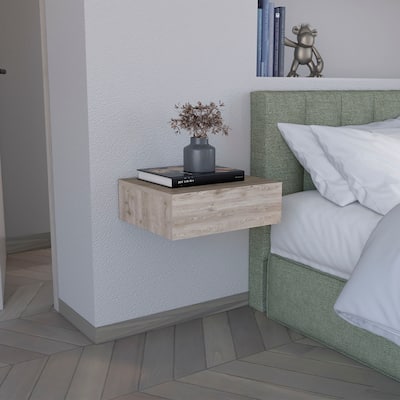 Floating Nightstand 5"H, Modern Wall-Mounted Bedside Shelf with Drawer, Light Gray