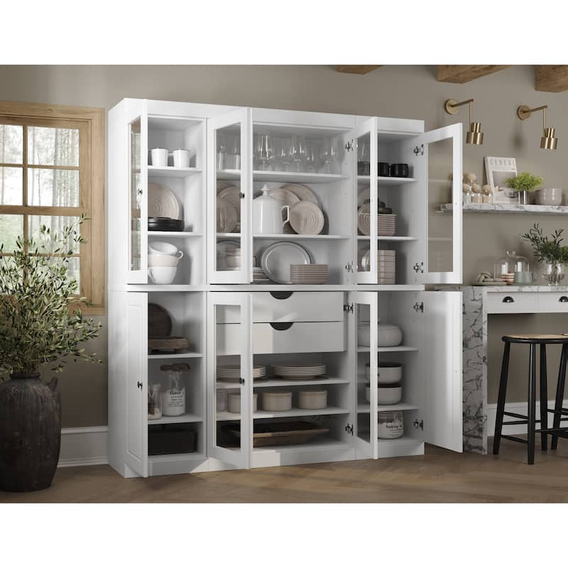 100% Solid Wood Kitchen China Pantry Buffet with Glass or Solid Wood Doors and 2-Drawer Kit by Palace Imports - 65" x 71.5"