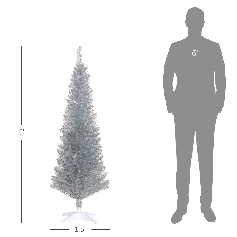 5FT Artificial Slim Pencil Christmas Tree with 294 Realistic Branch Tips and Plastic Stand