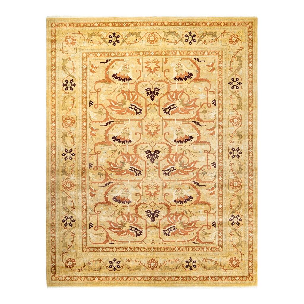 Overton Hand Knotted Wool Vintage Inspired Traditional Mogul Yellow Area Rug - 9'3" x 11'8"