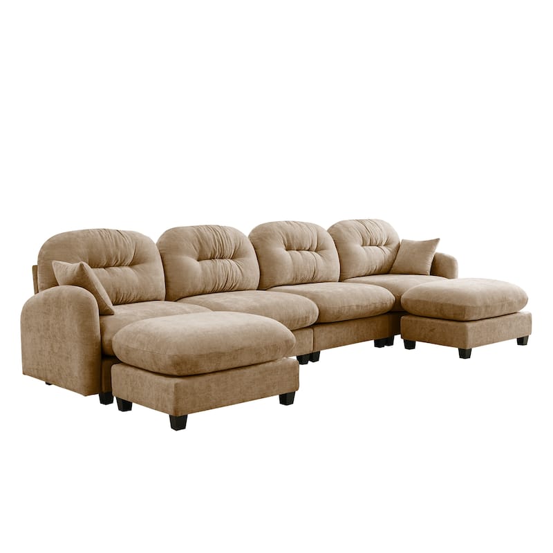 140" U Shaped Modern Sofa, Modular Sectional Couch Set with 2 Ottoman, 4 Seat Chenille Deep Seat Sofa for Living Room