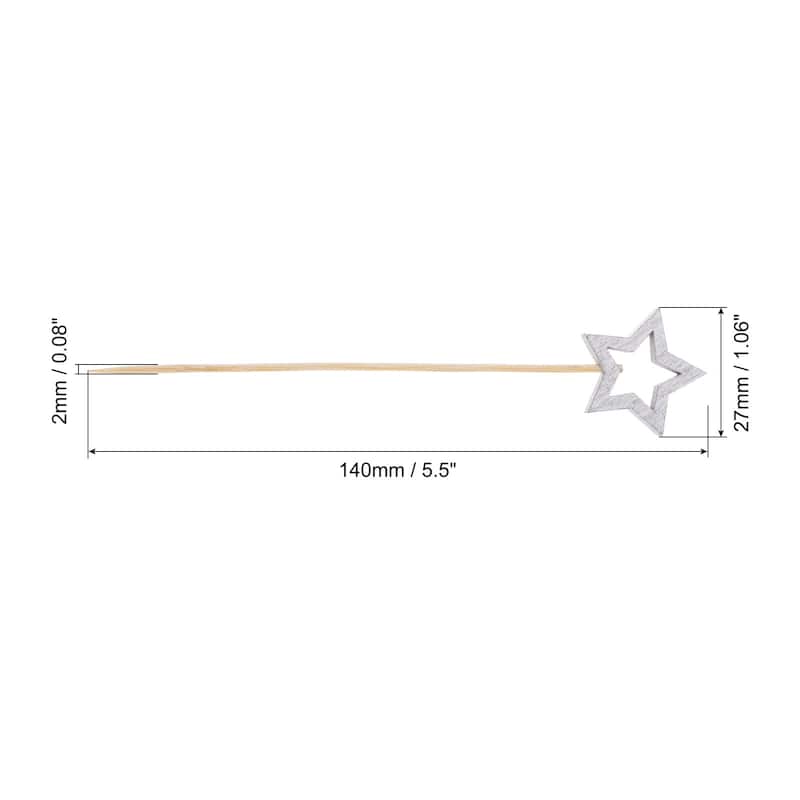 Bamboo Cocktail Toothpicks Hollow Star Shaped Drink Pick Skewer 200Pcs - Gold, Silver - 5.5" - Gold, Silver - 5.5"
