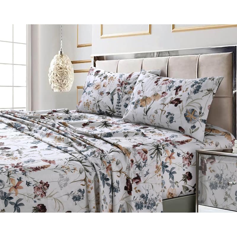 300 Thread Count Cotton Ultra-soft Printed Deep Pocket Bed Sheet Set - Cal King - amalfi red-multi
