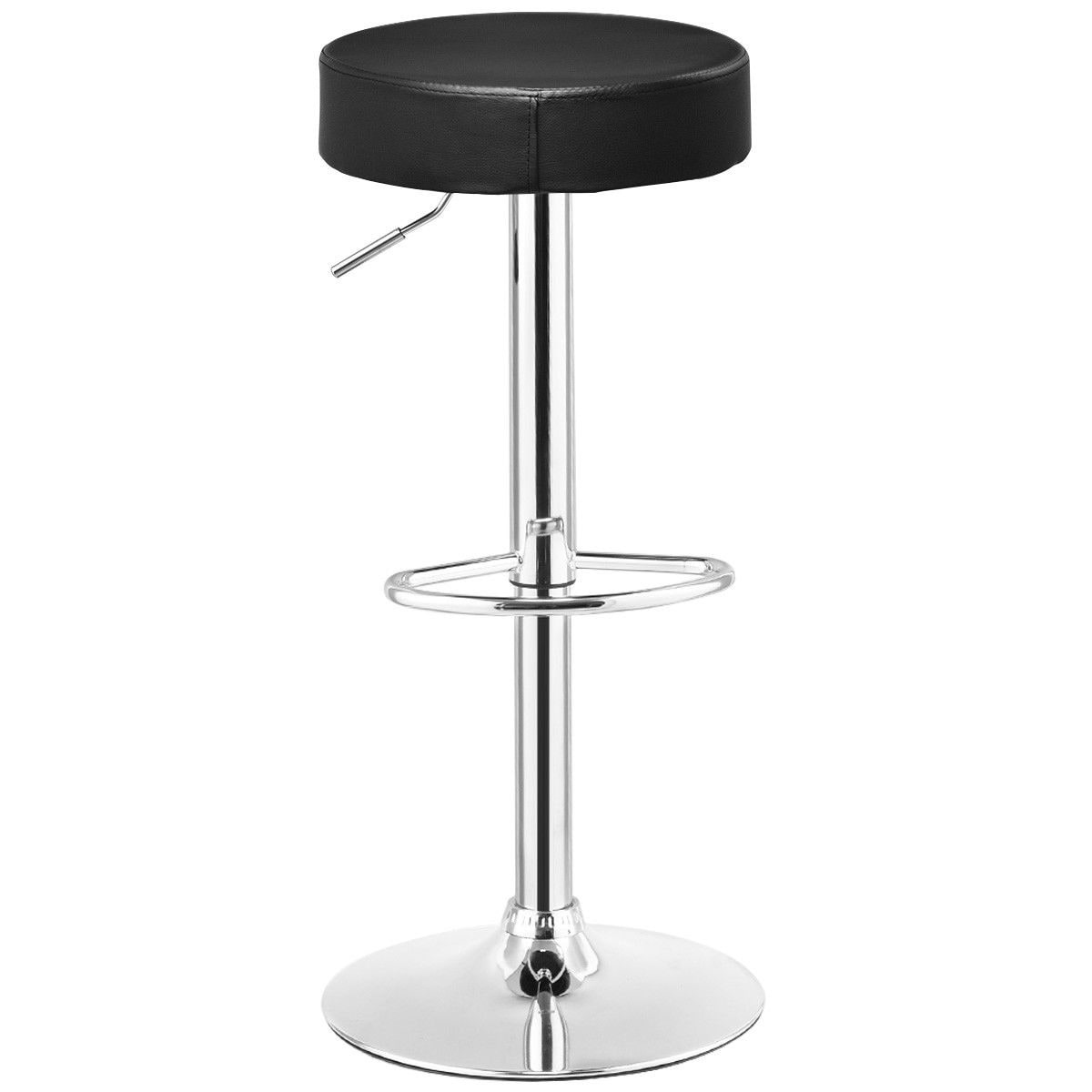 Gymax 1 PC Bar Stool Round Leather Seat Chrome Leg Adjustable