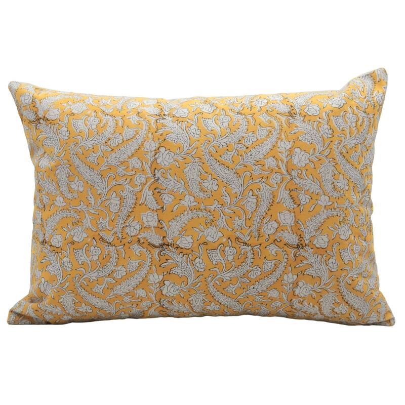 Fabdivine Bohemian Floral Green Pillow Cover Handmade Cotton for Fall Décor Block Print Chair Hotel Bedroom, Pink City - Black Forest- Yellow, Black - 22" x 22"