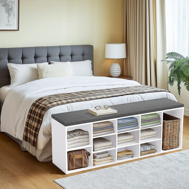 13 Pair Shoe Storage Bench with Adjustable Shelves for Entryway