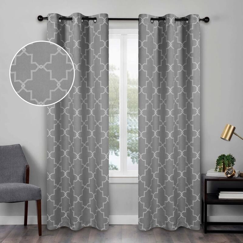 Imperial Trellis Washable Room Darkening Blackout Curtains, Set of 2 Panels - 42" x 84" - Silver