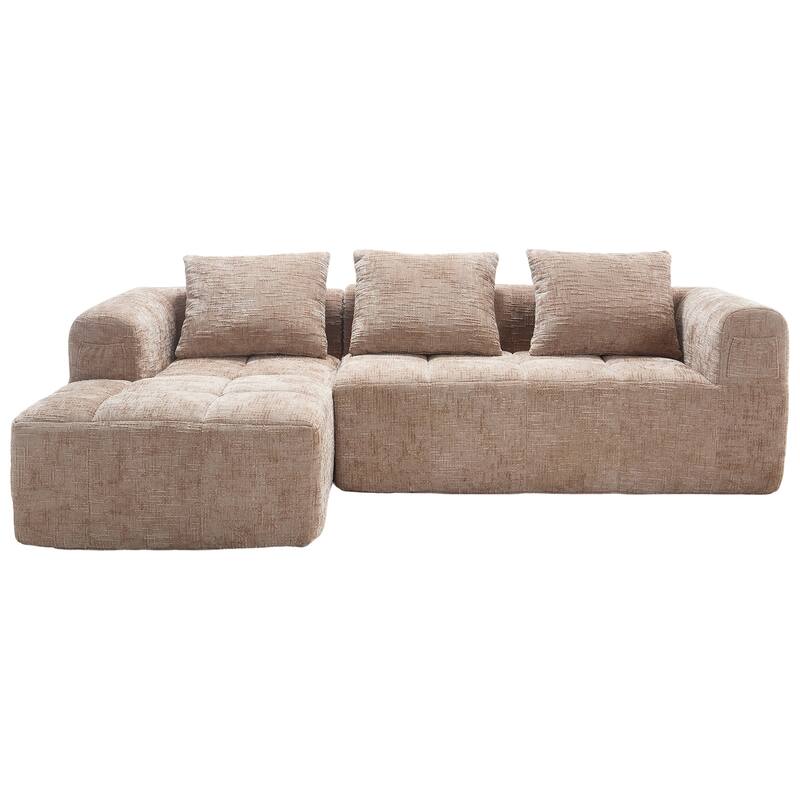 Chenille Fabric Modular L Shaped Sectional Sofa,Free Combination - khaki