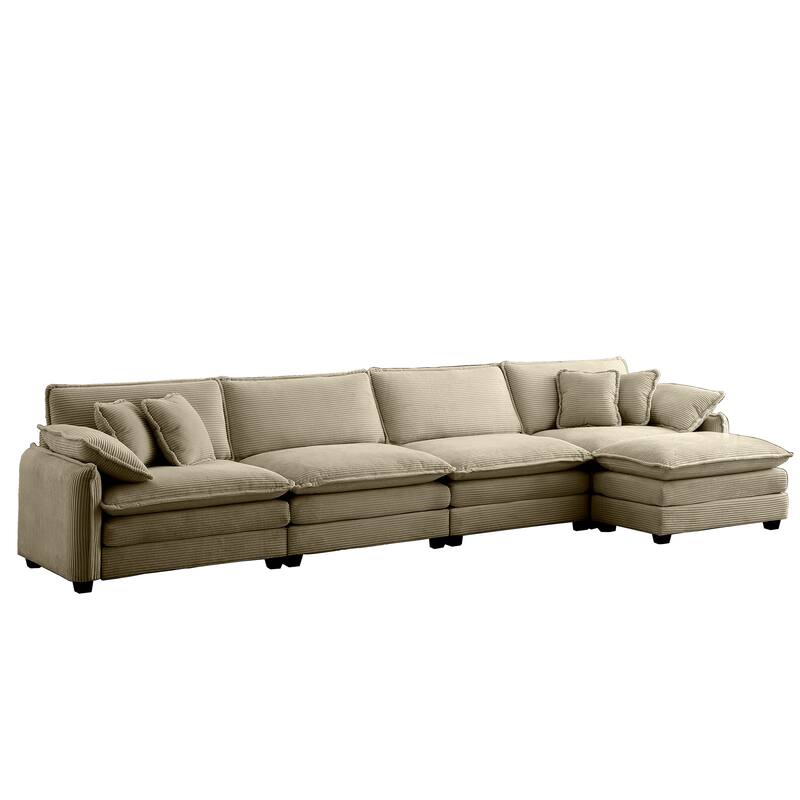 5-piece Oversized Corduroy Upholstered L-Shaped Modular Sectional Sofa with Removable Ottoman and Free Combination