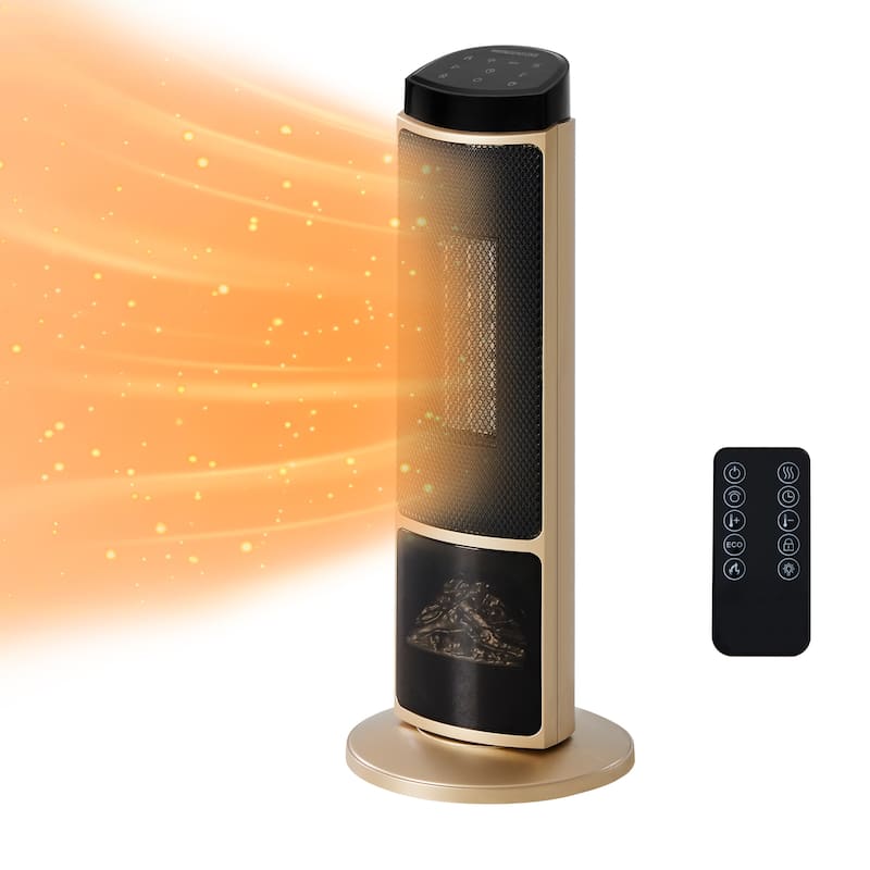 Space Heater, Electric Heaters with Thermostat and Remote, 12H Timer, 1500W PTC Ceramic Fast Safety Heat for Office Bedroom Home - Gold