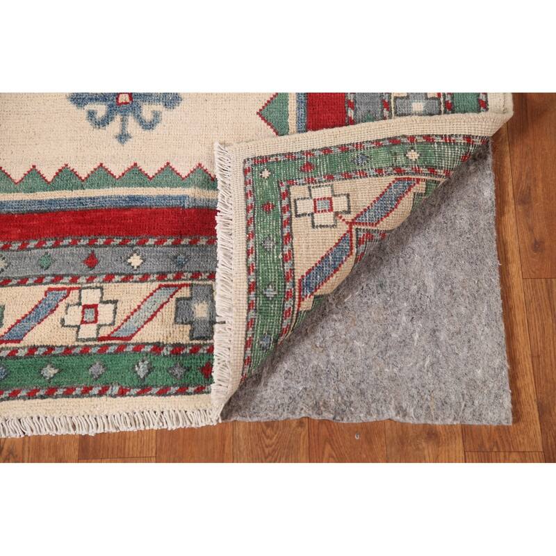 Kazak Area Rug Hand-Knotted Oriental Beige Wool Carpet - 5'0" x 6'10"