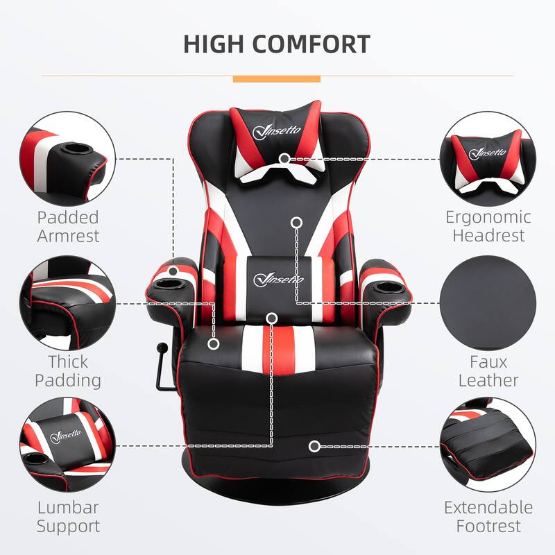 360° Swivel Racing Style Gaming Recliner Chair with Lumbar Support, Footrest and Dual Cup Holders for Game Room