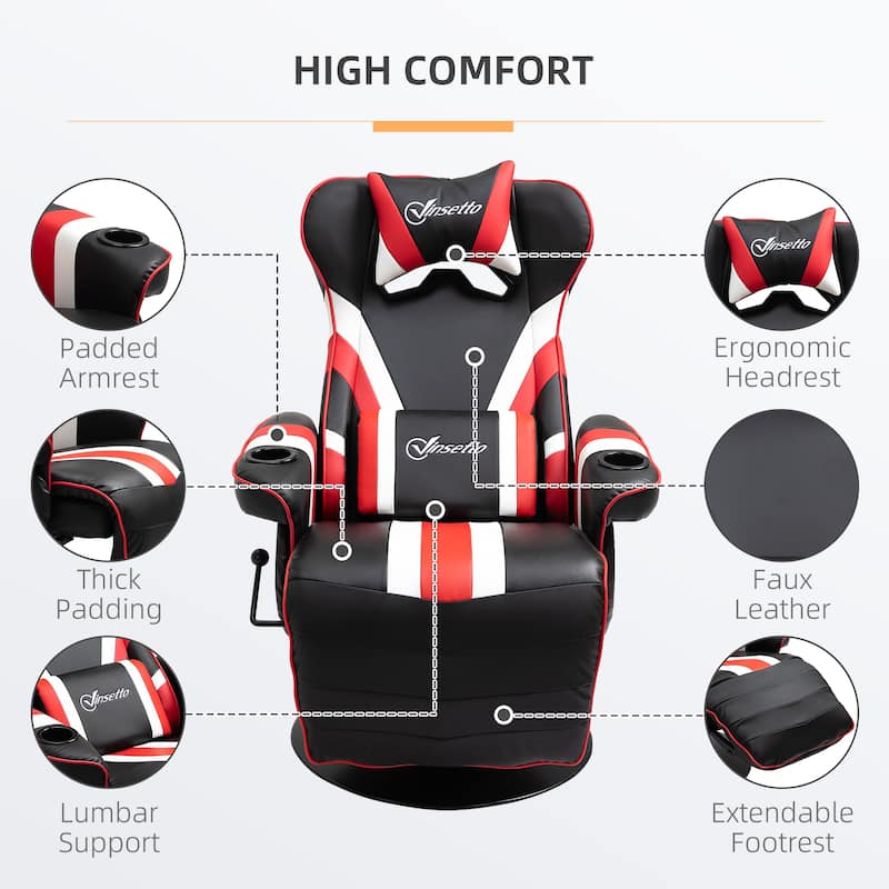Steel Frame Racing Gaming Chair with Recliner, Footrest and Dual Cup Holders