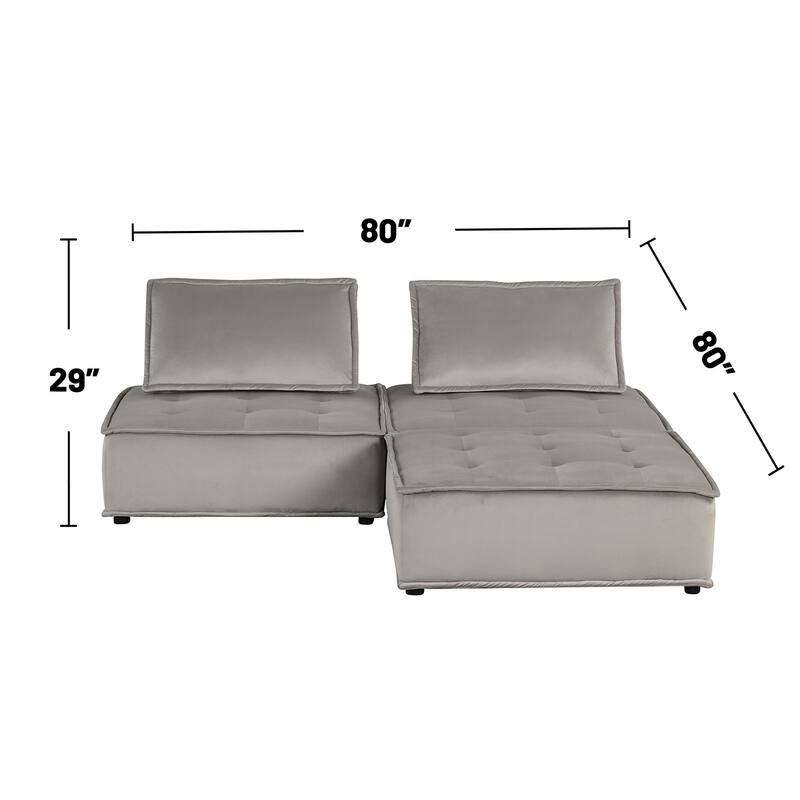 3 Piece Velvet Modular Sectional Sofa with Ottoman
