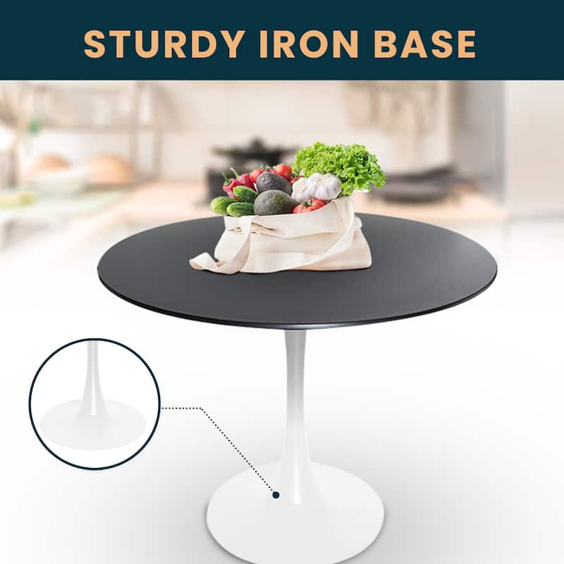 Bristol 35" Round Dining Table with Modern Glass, MDF or Sintered Stone - Sturdy Steel Pedestal Base for Kitchen, Dining, Cafe