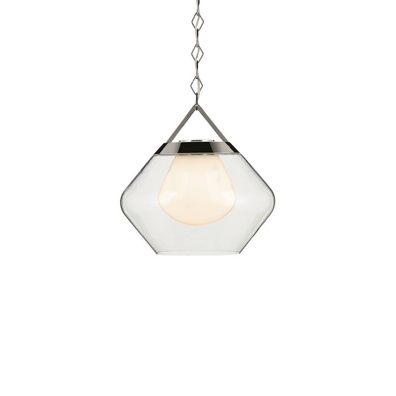 Kichler Lighting Nella 16 Inch 1 Light Pendant with Clear Outer Glass with Opal Interior Glass in Polished Nickel - 12