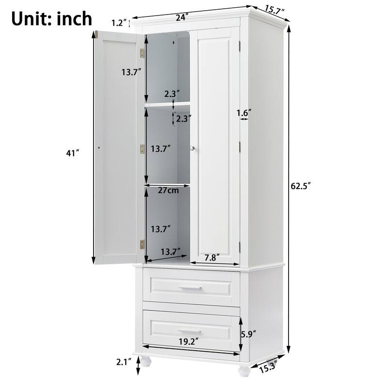 Bathroom Storage Cabinet, Freestanding Storage Cabinet with Adjustable Shelf & Storage Drawers, Tall Linen Tower for Bathroom