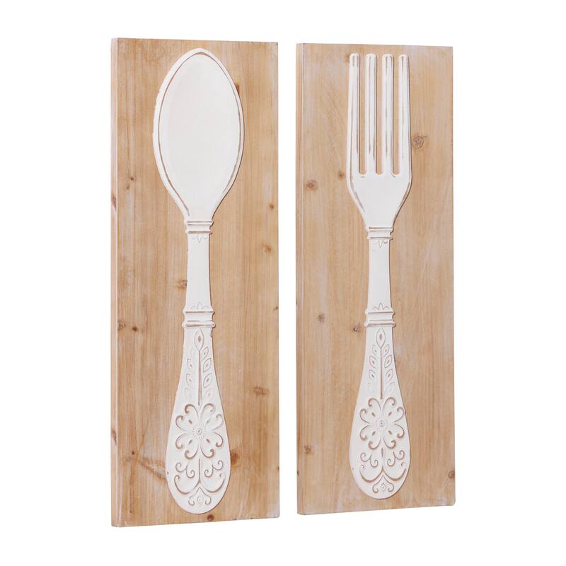 Wooden Utensils Carved Wall Decor - Set of 2 Brown - Roche River Decor