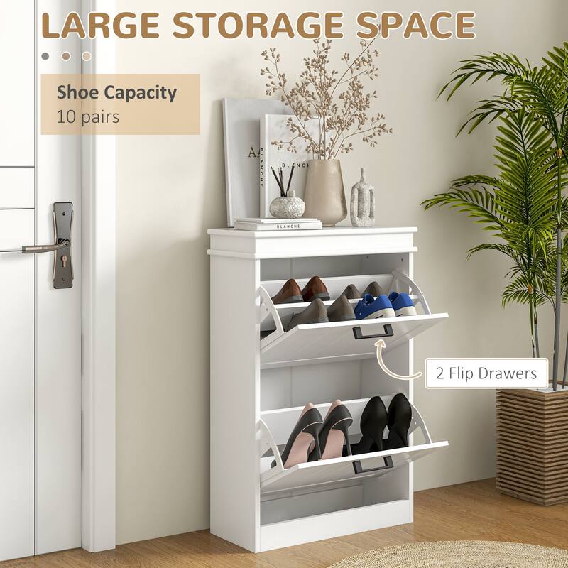 Narrow Shoe Storage Cabinet with 2 Flip Drawers and Adjustable Shelves