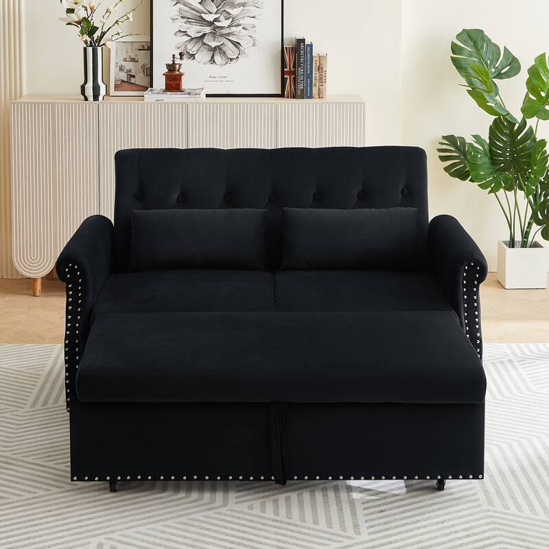 55" Velvet Convertible Pull-Out Loveseat Sleeper Sofa with 2 Pillows