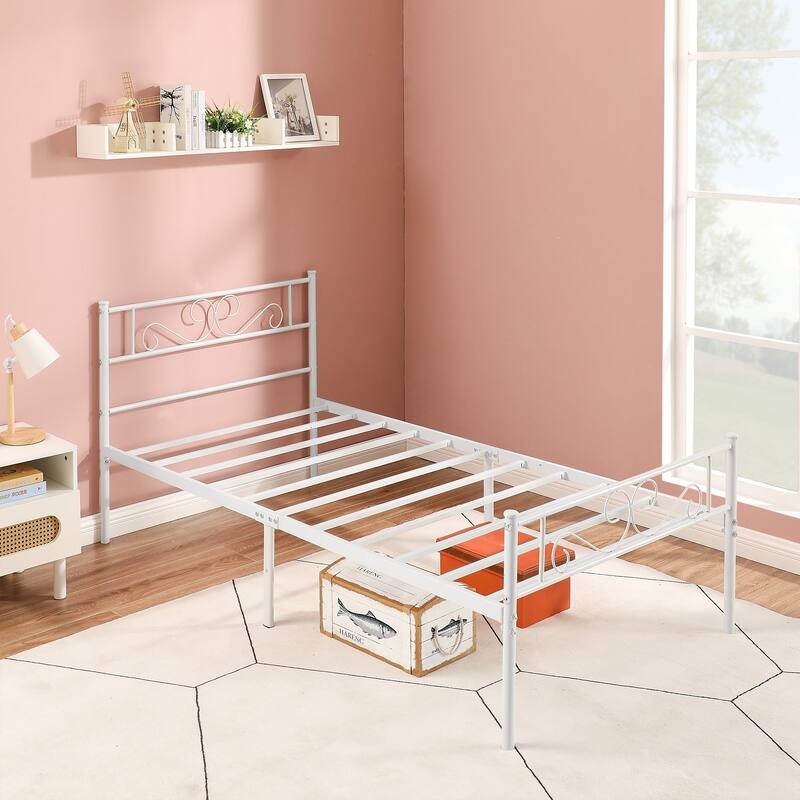 VECELO Kids Bed Frame Set of 2, Metal Bed Frame with Headboard, Twin Size Platform Bed