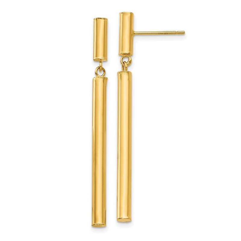 Curata 14k Yellow Gold Polished Bar Stick Dangle Drop Earrings 46x3mm