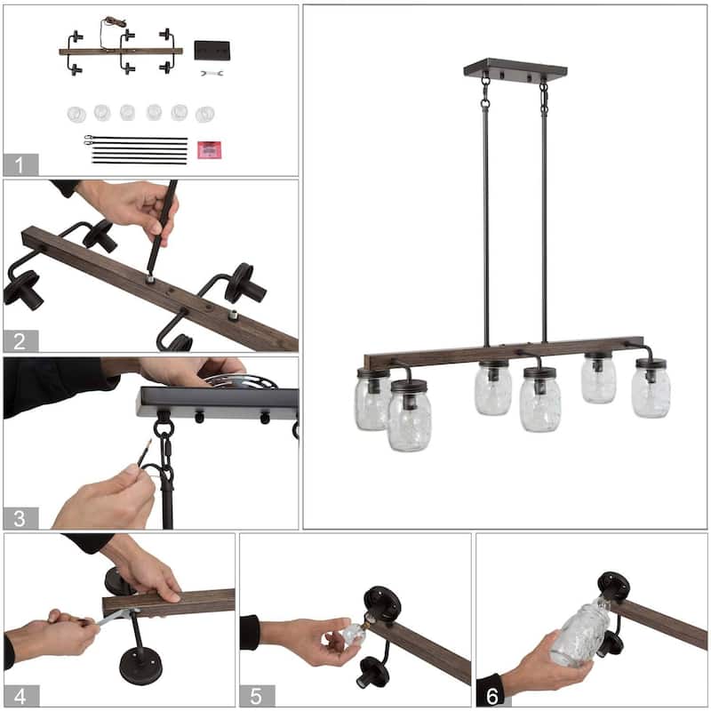 Modern Farmhouse 6-Light Glass Chandelier Island Lights for Dining Room - L27.5" x W11"x H 71.5"