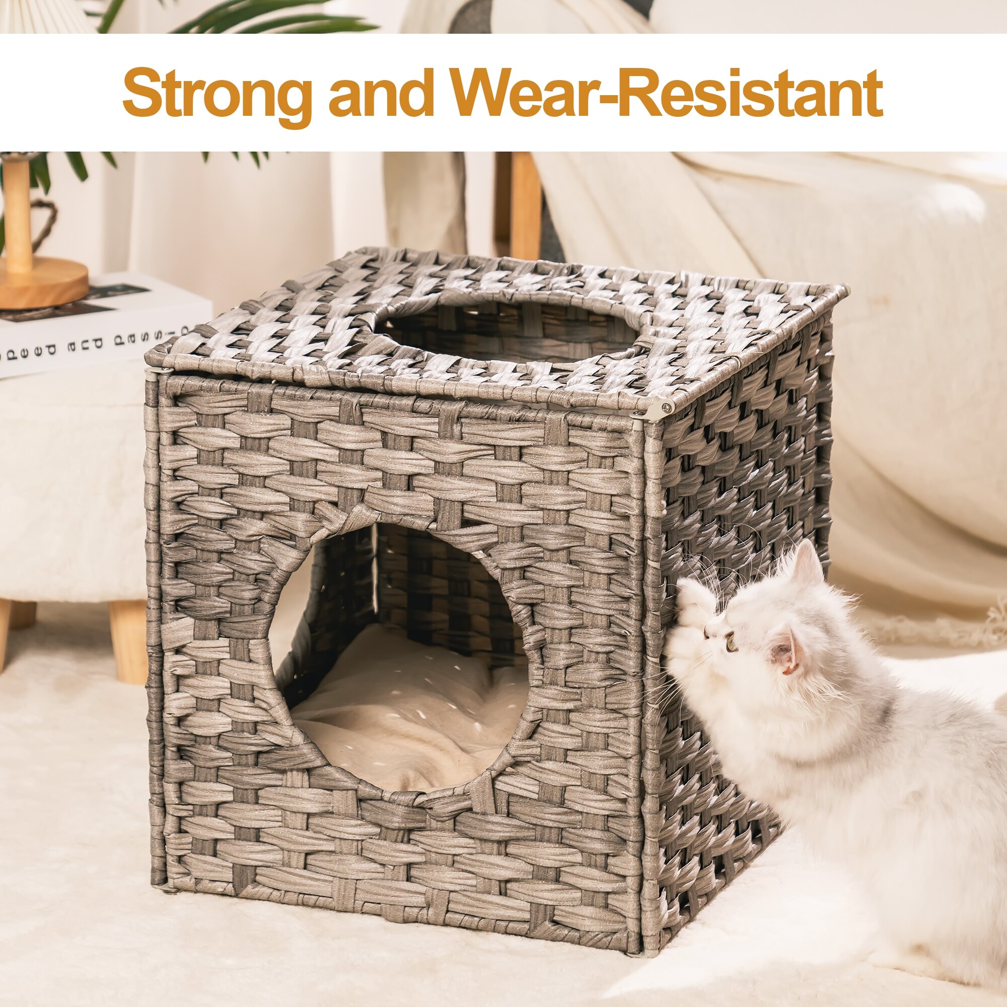 Cat Litter Cat Bed with Rattan Ball and Cushion Bed Bath Beyond 37358624