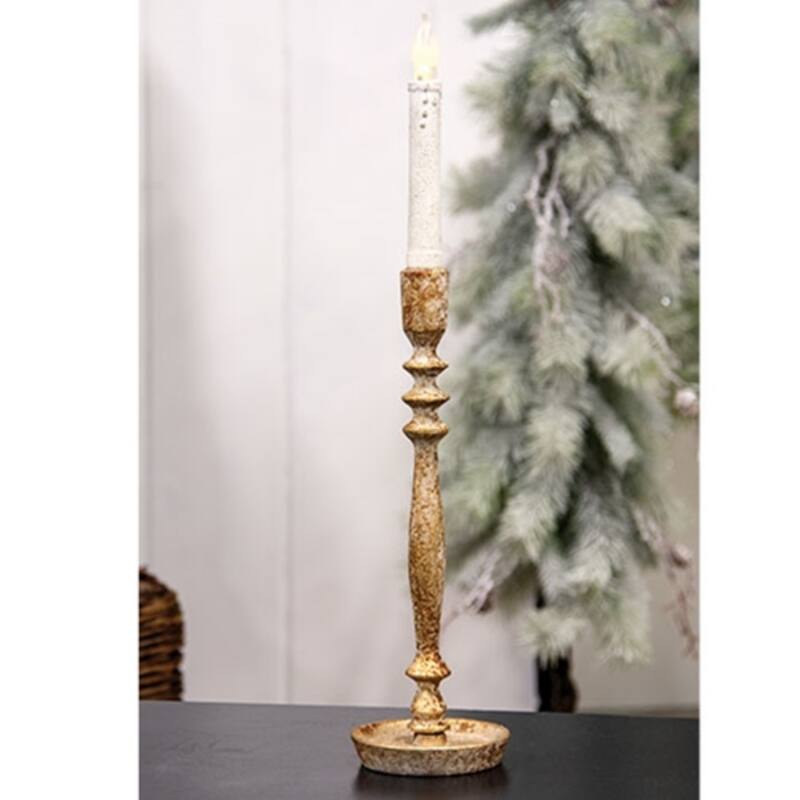 Distressed Gold Finish Candle Stick - 12"H - Multi