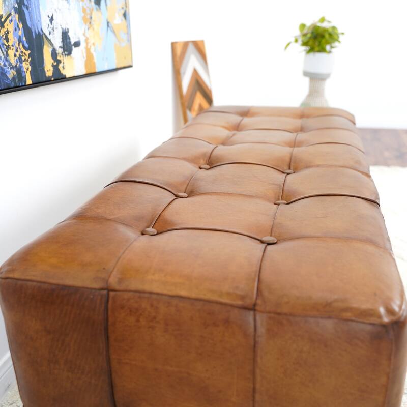 Seletar Tan Leather Ottoman Comfortable choice, multiple functions, classic design, and cozy corners