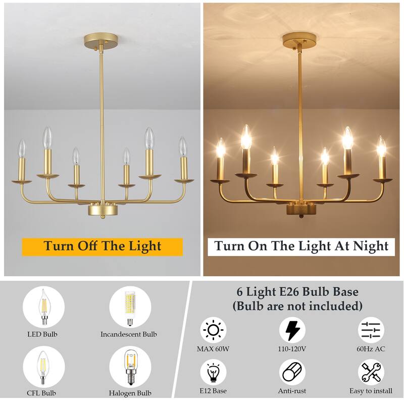 24.01 in. Modern Farmhouse Chandelier , 6-Light French Country Chandelier for Dining Room Living Room Bedroom Kitchen