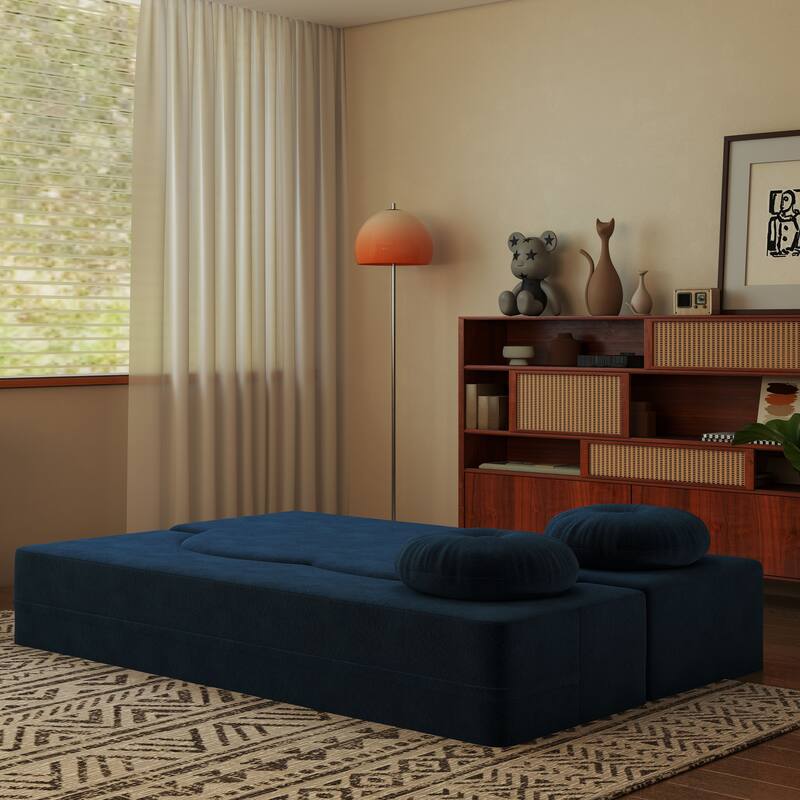 Modern Floor Sofa with 2 Pillows,Convertible Sleeper Sofa Bed