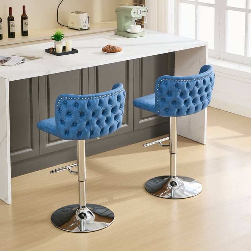 GDF Studio - Riveton Modern PU Upholstered Swivel Bar Stools with Adjustable Height and Tufted Back, Chrome Base (Set of 2)