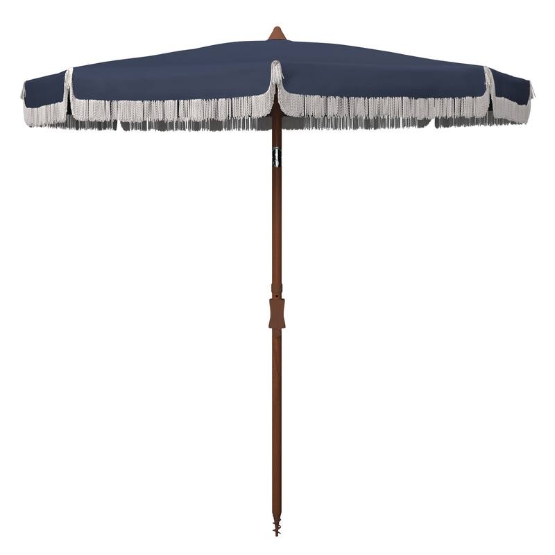 SAFAVIEH Outdoor Zara 6.5-Foot Tilt Fringe Umbrella