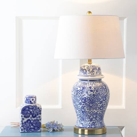 Grace 29.5" Ceramic LED Table Lamp, Blue/White by JONATHAN Y