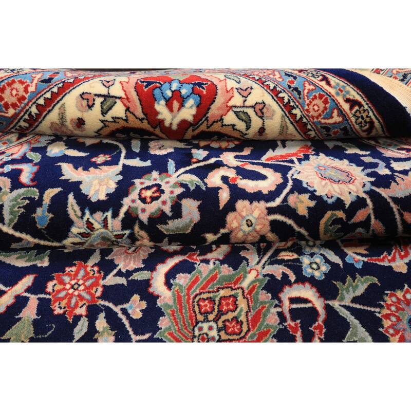 8'1''x10'3'' Hand Knotted New Zealand Wool Navy Kashaan Botanical 200 KPSI Rug - 8' 1'' x 10' 3''