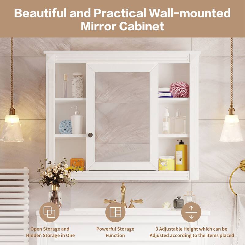 35'' x 28'' Wall Mounted Bathroom Storage Cabinet, Medicine Cabinet, Modern Bathroom Wall Cabinet with Mirror
